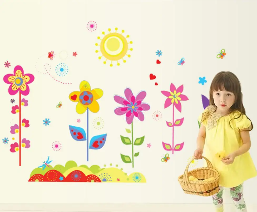 Наклейки на стену с цветами Детские клейкие виниловые обои для самостоятельного