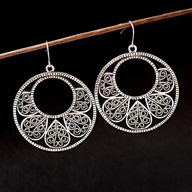 Классические женские большие круглые серьги в виде цветка тибетские