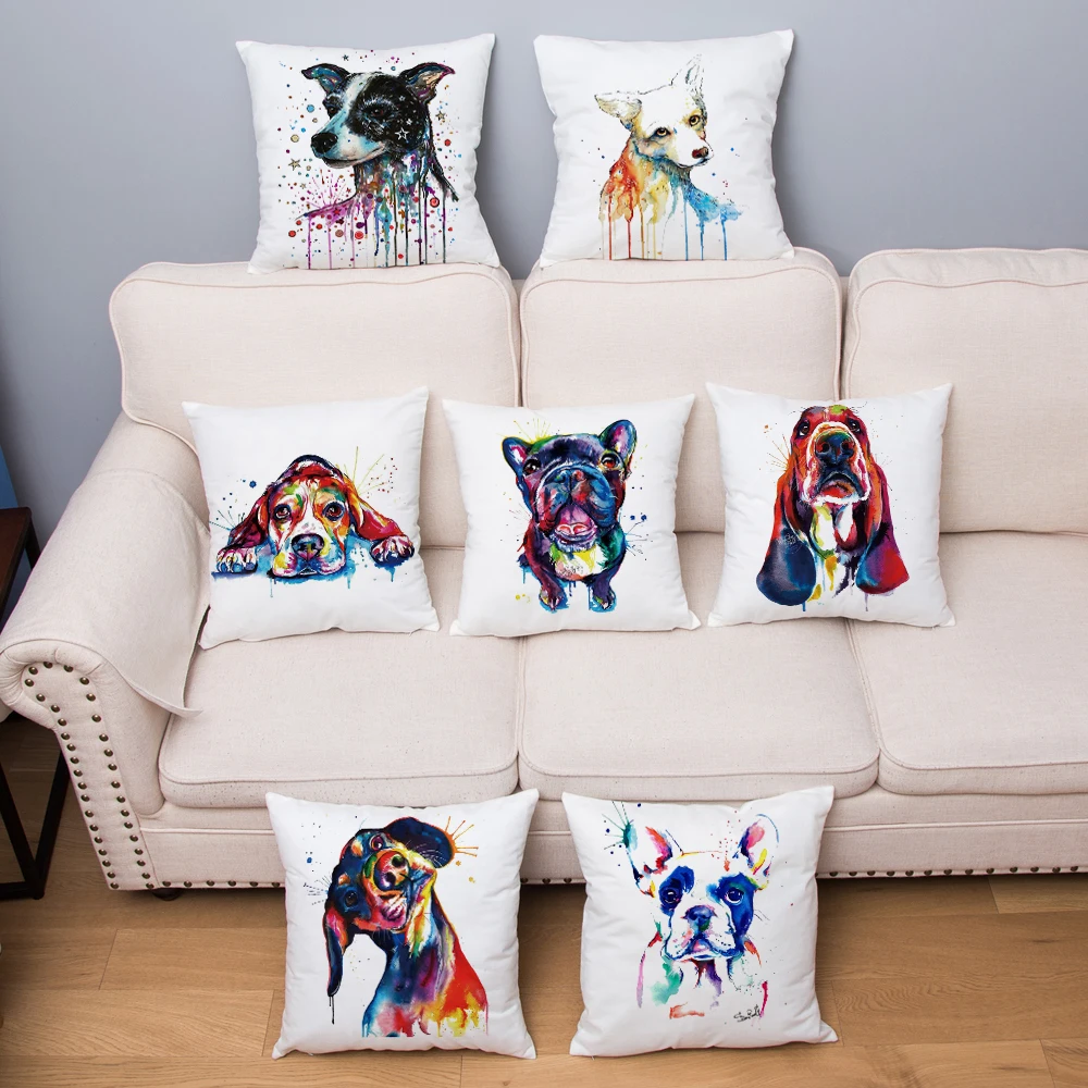 

Super Soft Short Plush Pillow Cover Cute Colorful Dog Print Cushion Covers 45*45cm Throw Pillow Case Sofa Home Decor Pillowcase