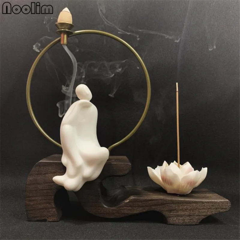 Buddha B Китайская деревянная основа керамическая Будда обратная курильница домашний декор Лотос подставка для ароматических палочек дзен буддийский домашний декор ремесла - Цвет: Buddha B