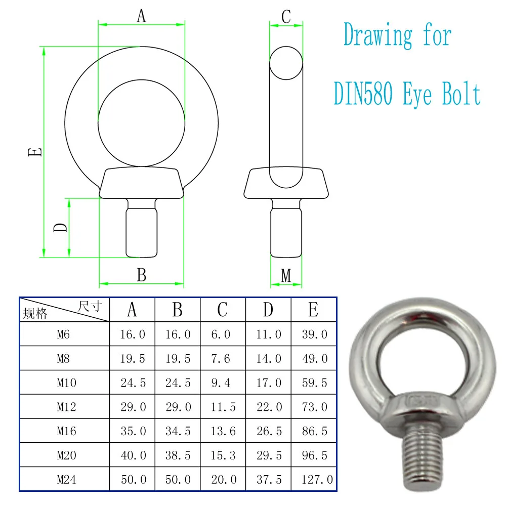 Stainless Marine Heavy Duty Lifting Eye Bolt DIN580 Ring Screw Loop Hole for Cable Rope 2pcs M24 | Автомобили и мотоциклы
