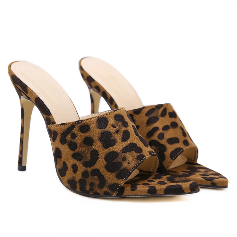 Leopard microfiber Г. Европейские сандалии ярких цветов, роскошный мех кролика, сандалии на высоком каблуке, шлепанцы женская обувь больших размеров 35-43 - Цвет: Leopard microfiber