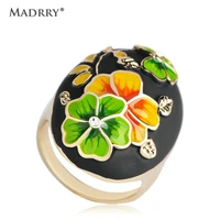 madrry classic colorful flower big size rings enamel zinc alloy for lady women mother birthday party gold silver color anillo