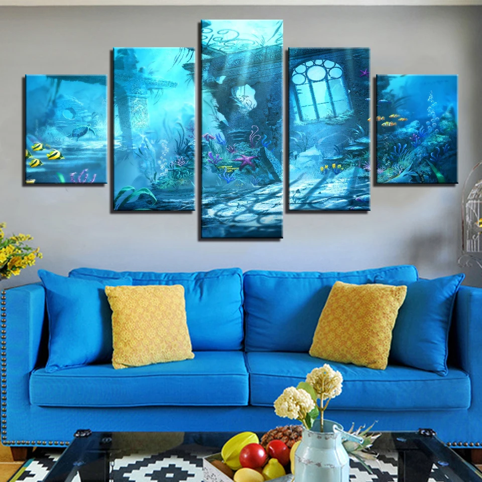 Настенная Картина на холсте рамка для домашнего декора 5 шт. подводный мир