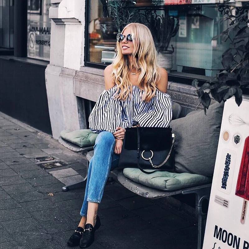 Женская футболка в полоску Harry Style Повседневная с коротким рукавом 2018|Футболки| |