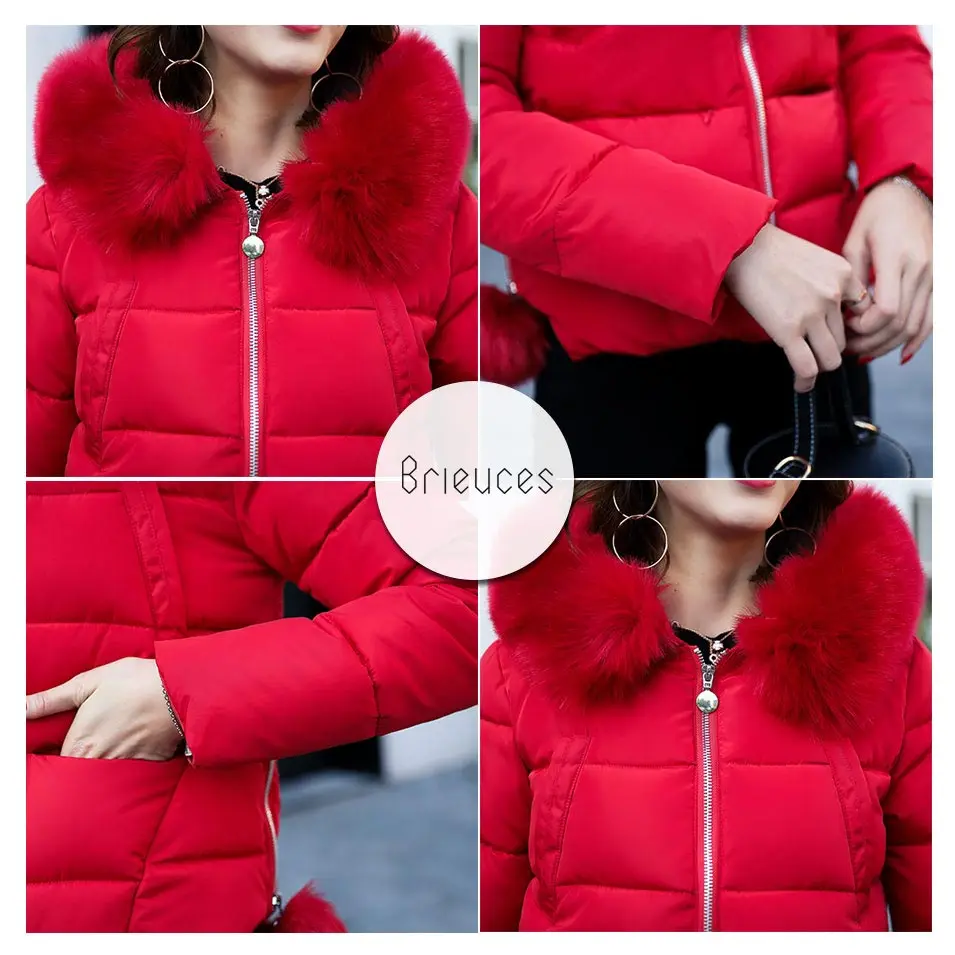 Зимняя куртка Brieuces женская короткая новинка 2017 облегающие Большие теплые парки с