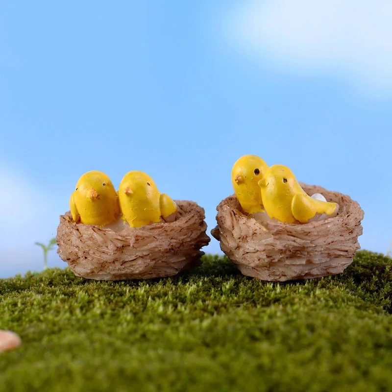 Желтое Птичье гнездо миниатюрное животное сказочное садовое искусство