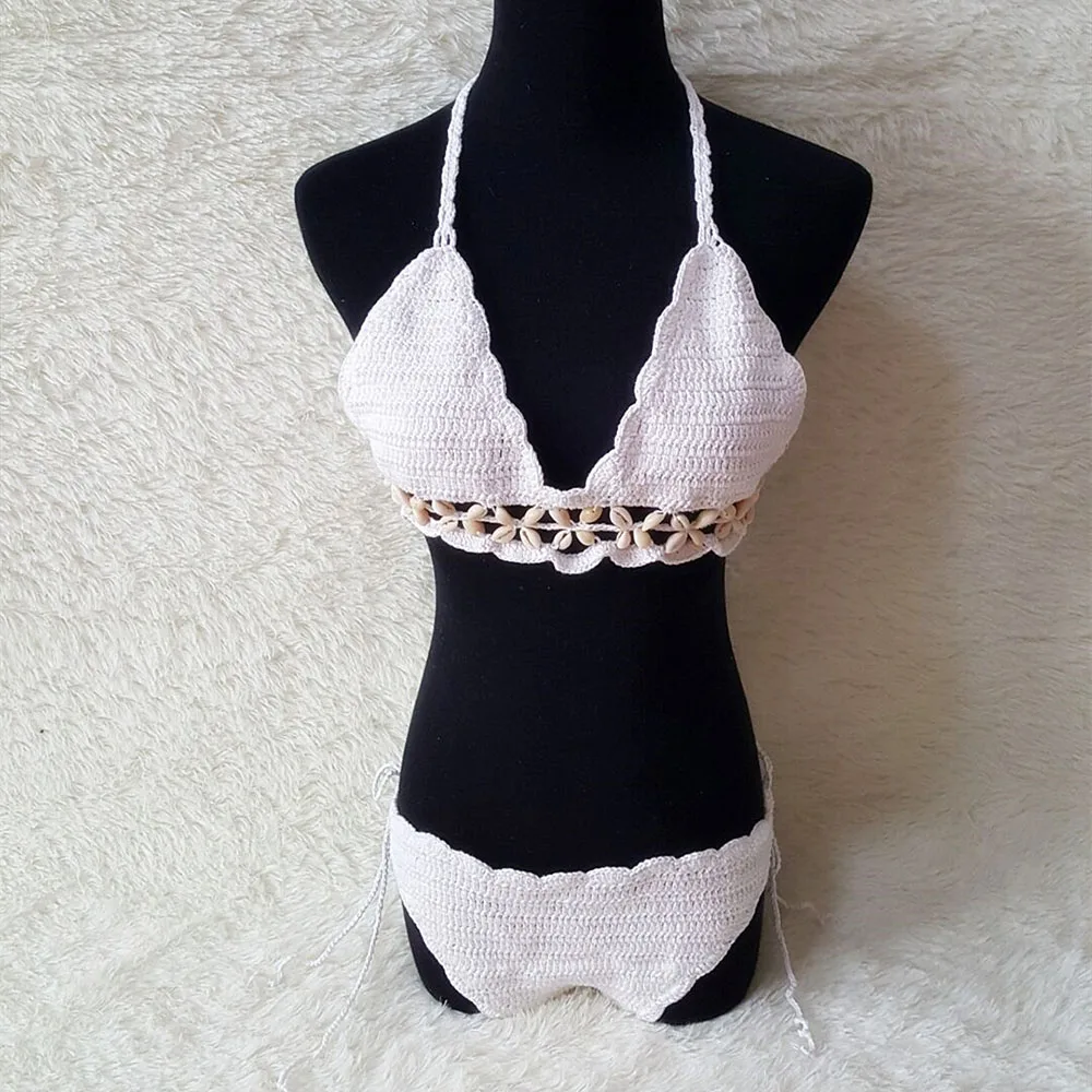 Sexy Handmade Crochet Swimwear 2018 New Brazilian Low Rise Biquinis Set Women Strappy 2 Pcs Swimsuit Halter Trikini |