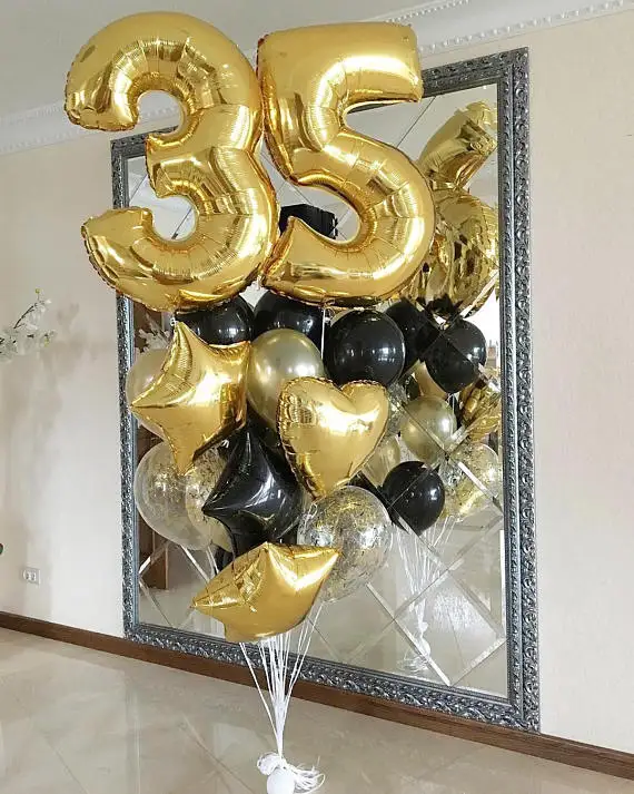 21 шт./лот 40 дюймов 35 лет золотые шары с цифрами 18 черные звезды и сердечки вечерние
