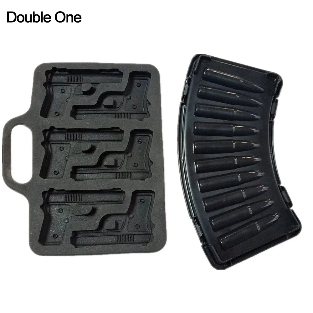2pcs/set Combo 2 Molds 1 Pistol Gun Silicone Mold + 1 Plastic AK47 Bullet 3D Jewelry Making Tray Mold DIY Tools for Party