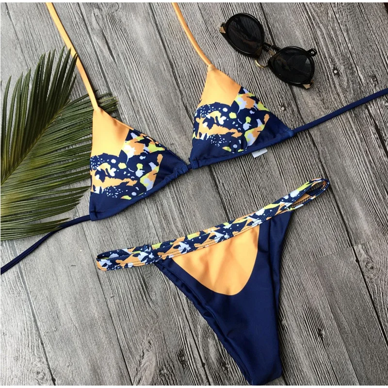 FS цветочный принт лоскутное слинг купальные трусики бикини набор женский