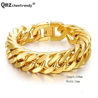 top quality stainless steel gold curb cuban chain wristband thick bracelet trendsetter jewelry rapper men accessories bangle
