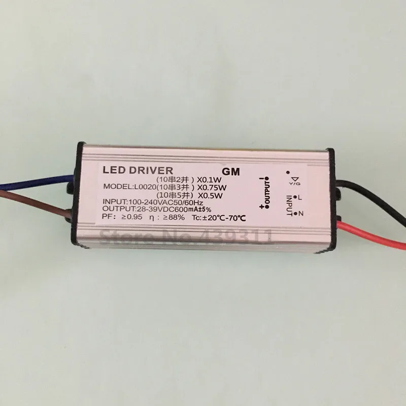

20W/30W IP65 Waterproof LED Driver Lighting Transformers Power Supply Constant Current AC100-240V DC28-39 600mA free shipping