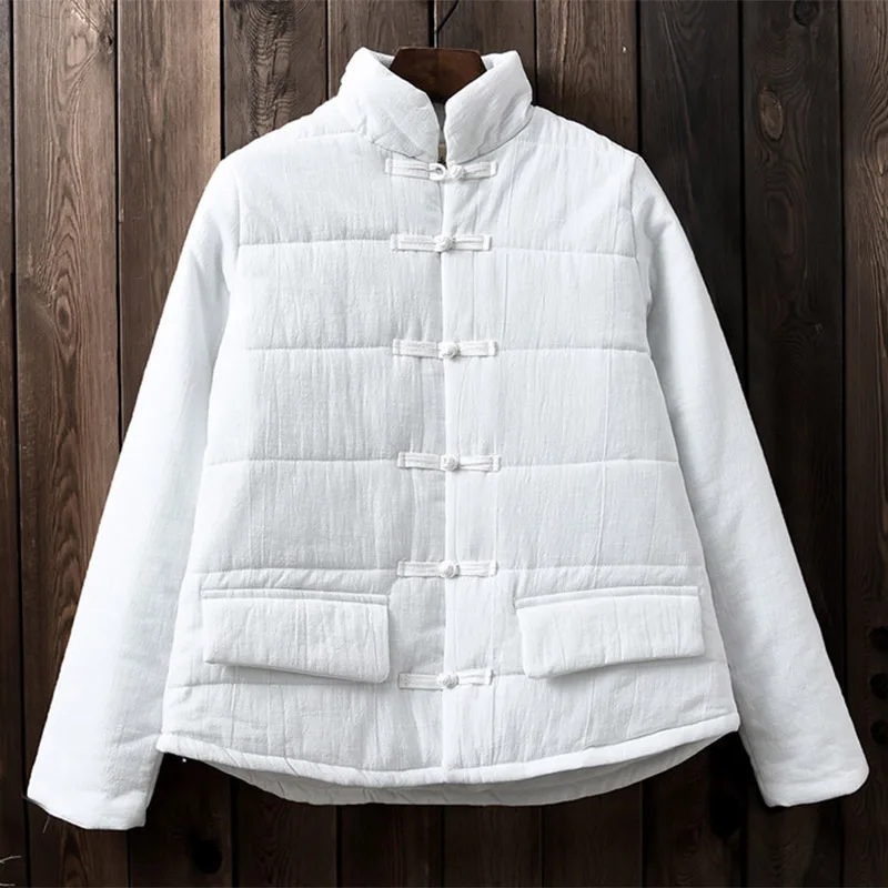 

Hisenky Women Winter Cotton Linen Padded Jackets Chinese Traditional Parkas Vintage Casual Cotton-Padded Coat Enthnic Outwear