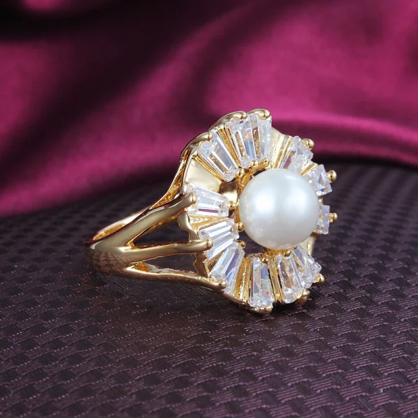 Позолоченное или серебряное кольцо красивый Хрустальный цветок с жемчугом из