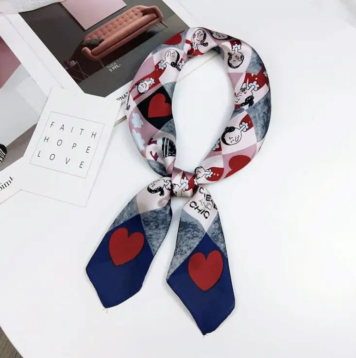 

yishine 70*70cm 4 Colors Square Scarf Feel Silk Head-Neck Small Tie Women Satin Sweet Pattern Multifunctional Handkerchief