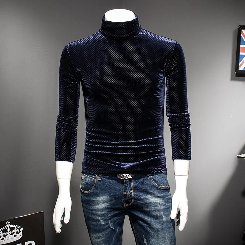 Новинка 2020 Мужская рубашка с высоким воротником однотонная Золотая Бархатная