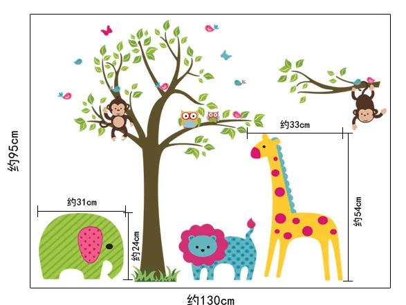 5 штук упак. Жираф Обезьяна Дерево Обои Зеленый Высокое качество ПВХ прозрачный