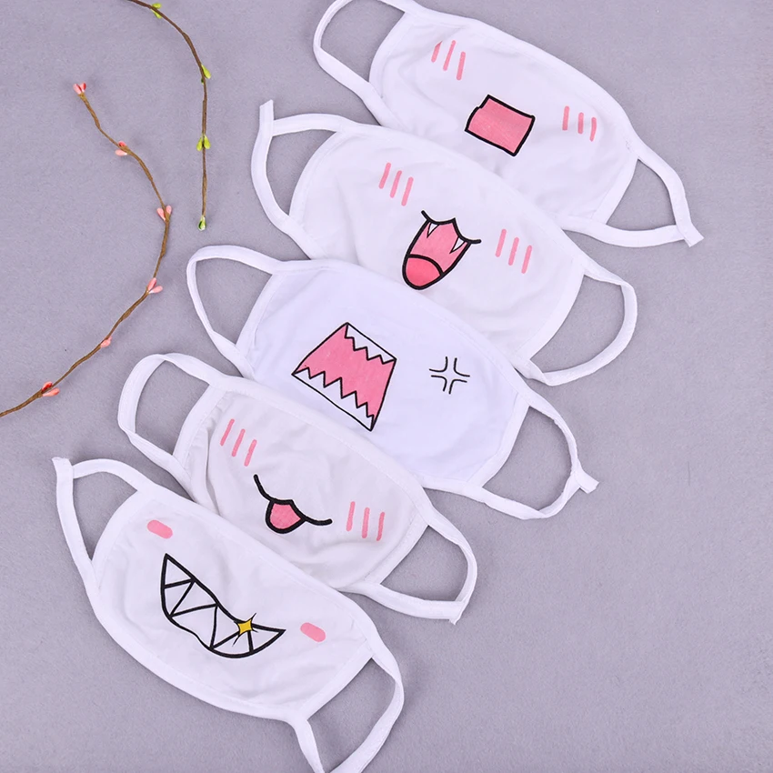 1 шт., Kawaii, противопылевая маска, хлопковая маска для рта, милая, аниме, мультяшная маска для лица, смайлик, маски