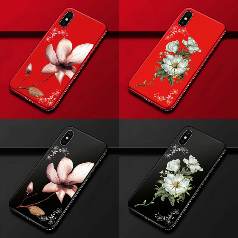 Чехол с тисненным рисунком и бриллиантами для Apple iPhone XS Max XR X 7 8 6 6S Plus 5 Блестящий