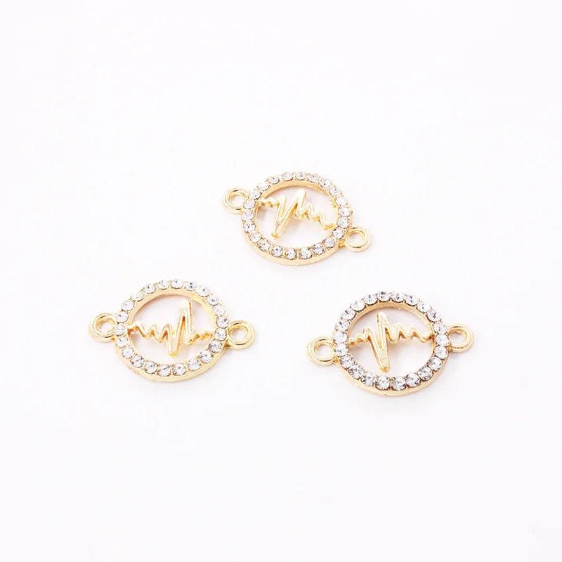 

New 10pcs/lot 23*16mm KC Gold Color Electrocardiogram Charms Connector with Rhinestone for DIY Necklace Bracelet Jewelry Making