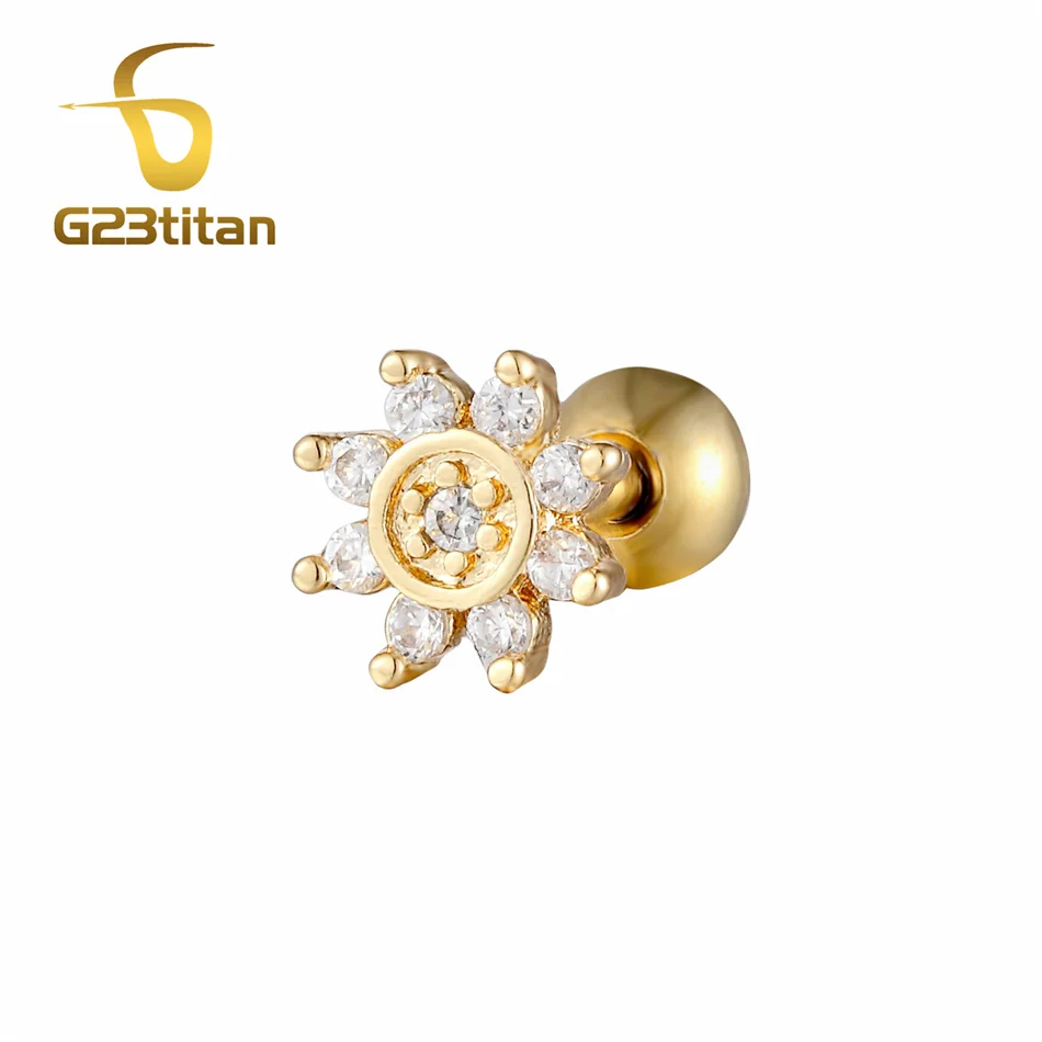 tragus earing G23titan Кристалл Daith серьги хирургическая сталь ухо Daith пирсинг ювелирные изделия 16 г 6 мм ухо губная серьга-гвоздик аксессуары для украшения тела - Окраска металла: tragus earing