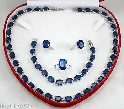 

Nobility Woman Natural women's true Sapphire white gold Earring Bracelet Necklace Ring ( NO box ) Silver hook