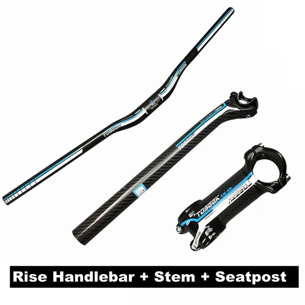 Riser Handlebar Set TOSEEK синий 3K углеродного волокна гоночный велосипед комплекты для руля MTB горизонтальный/однообразный выносной руль подседельный штырь назад 20 градусов - Цвет: Riser Handlebar Set