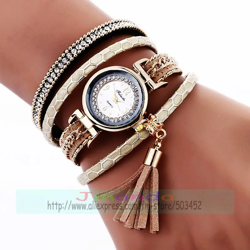 100 шт./лот элегантные женские наручные часы с кисточками и кожаным ремешком |