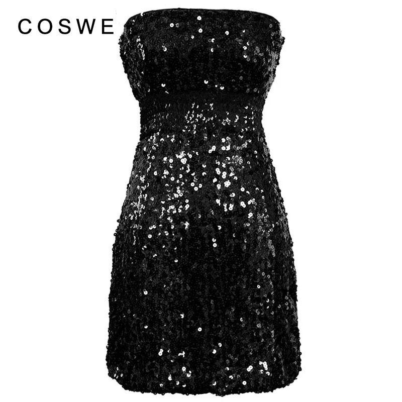 Coswe блесток платье высокое поясной ремень Оболочка Bodycon плотно сексуальное Для