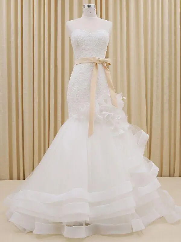 Органзы Русалка Милая Свадебное Платье С Оборками 2016 Развертки Поезд Свадебные