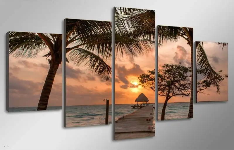 Hd Печатный плиаж песок палми Пирс небо живопись холст печать Декор помещения