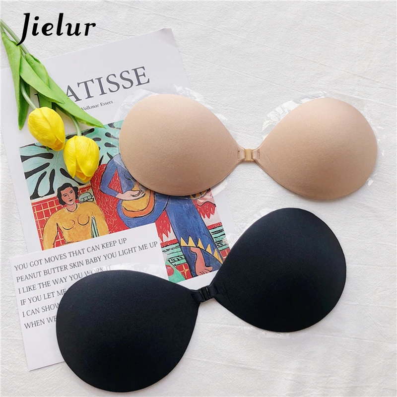 Jielur Women Self Adhesive Bra Solid Color Sexy Push Up Lingerie Top A B C Cup Fly Strapless Silicone Invisible Bralette | Женская