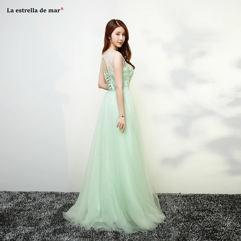 Vestido dama de honor boda2019 новое платье подружки невесты из тюля с открытой спиной и кристаллами Алина мятно-зеленого цвета длинное платье abiti damigelle