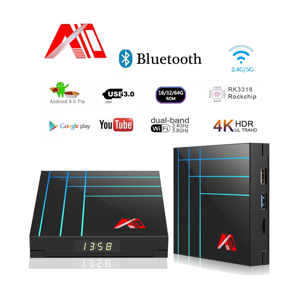 Новейший Смарт ТВ бокс 4 Гб 64 RK3318 IPTV Android TV Box Youtube 4K HDR медиаплеер Google Play
