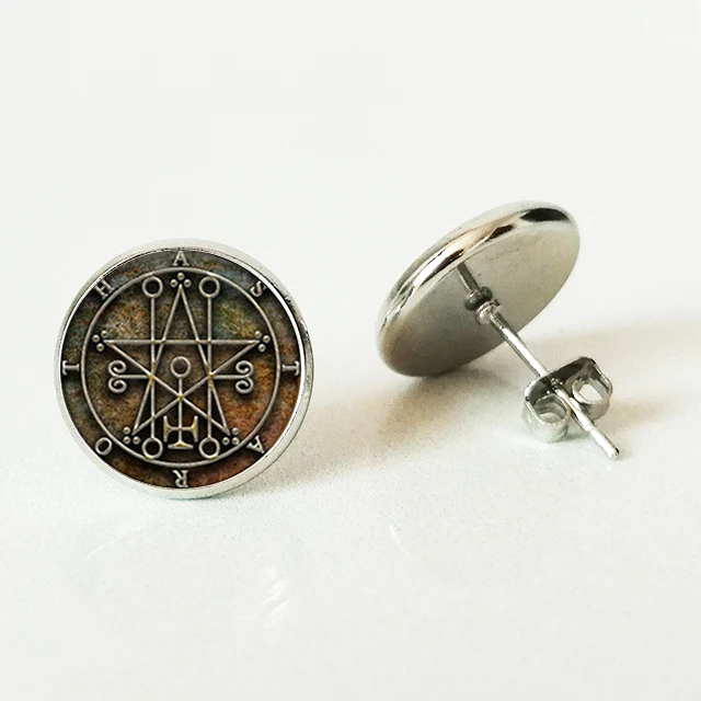 VINTAGE Seal Zodiac Witchcraft Glass Stud Earrings Crescent Vintage Ms./Men | Украшения и аксессуары