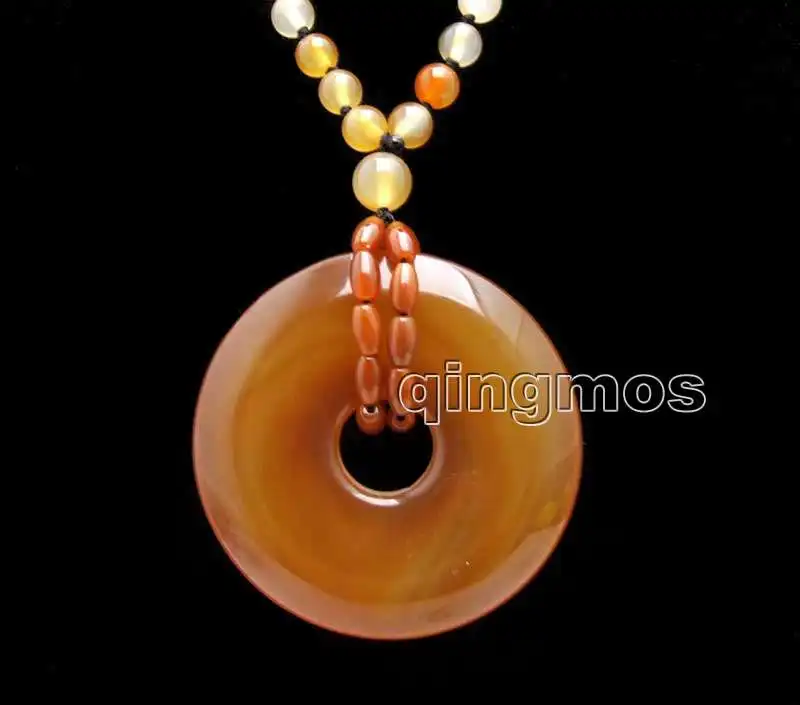 6mm Orange Round stone and 45mm Red stripe pendant 20&quot necklace-nec5968 Wholesale/retail Free shipping |