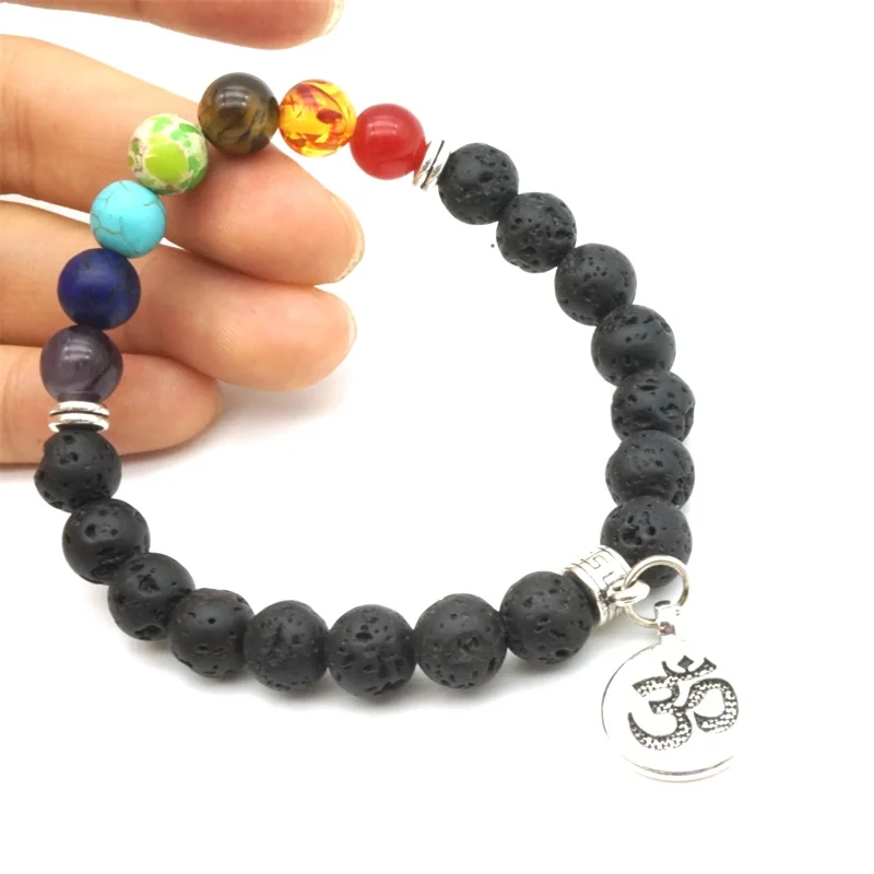 Бусины из черного лавового камня 8 мм семь чакр листья дерева диффузор для