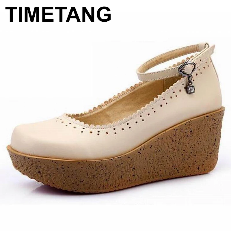 Женские Дышащие туфли-лодочки на танкетке из натуральной кожи цвет