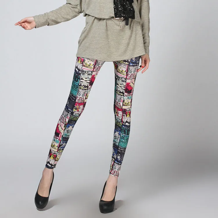 2014 limited freeshipping fashion cotton knitted mid yes new graffiti print leggings pantyhose beckoning cat was thin milk | Женская