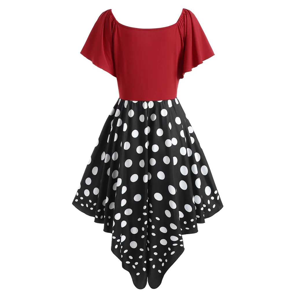 Женское модное платье в горошек с короткими рукавами и рюшами летнее женское