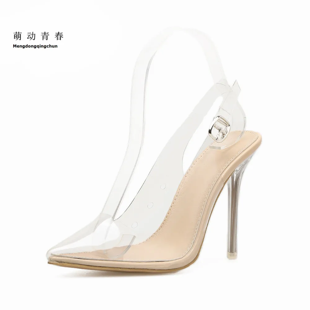 Women Sandals 2018 Fashion Transparent Pointed Toe Clear High Heels Pumps Stilettos Slingback PVC Wedding Dress Shoes Summer | Обувь