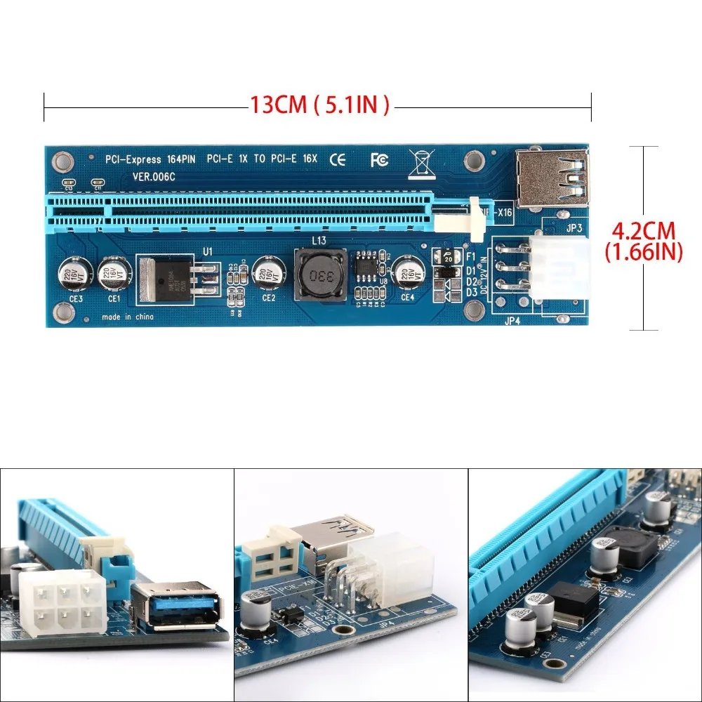 Карта расширения PCI Express 100 шт. Кабель-адаптер USB удлинитель PCI-E 1x на 16x SATA 15pin 6pin