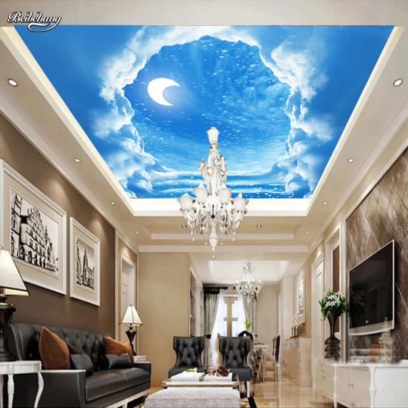 Обои beibehang с рисунком синего неба и Луны|ceiling murals wallpaper|mural wallpaperwallpaper blue |