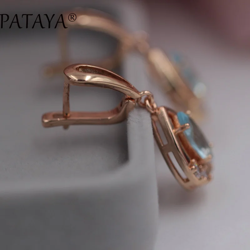 PATAYA, эксклюзивный дизайн, 585, розовое золото, висячие серьги, конский глаз, Ромб, натуральный циркон, серьги для женщин, вечерние, свадебные, индийские ювелирные изделия