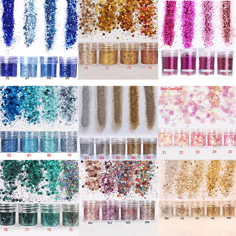 

Nail Glitter Set 4Boxes Hexagon Sequins UV Gel Nail Polish Decoration Mixed Color DIY 0.2mm, 1mm, 2mm, Gradient Glitter Powder