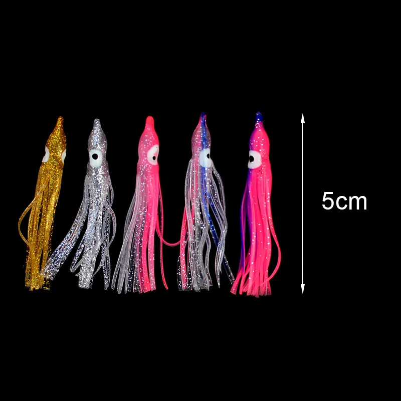 Octopus Skirts Lures 25pcs/set 5 Colors 5cm Saltwater Fishing Trolling Skirted Lure Soft Plastic Jig Glitter Bait | Товары для