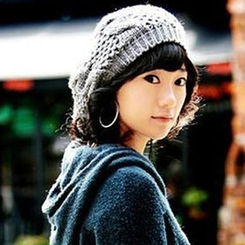 Женский милый вязаный крючком теплый однотонный берет художник мешковатая шапка