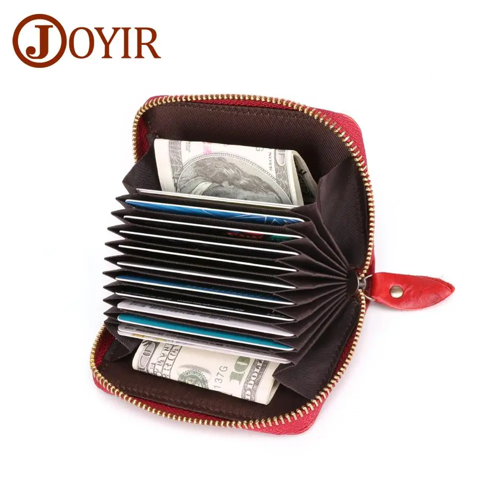 JOYIR Genuine Leather Business RFID Credit Card Holder Cowhide Women Travel Card Bag Men Small Wallet Zipper Card Case Wallet