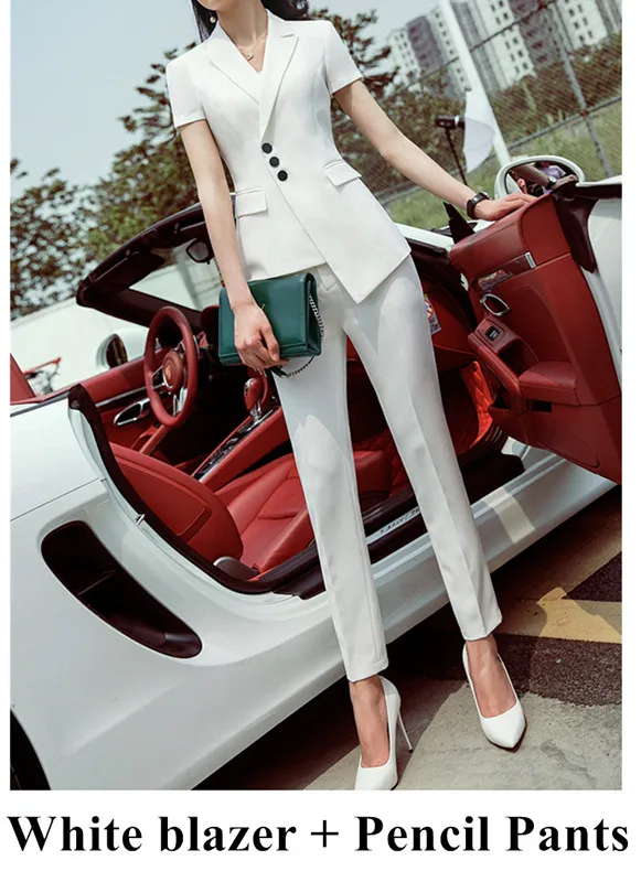 Pencil Pants suits Летняя одежда для женщин брючный костюм OL Формальный Бизнес Тонкий Блейзер с короткими рукавами и брюки офисная Дамская одежда размера плюс - Цвет: Pencil Pants suits